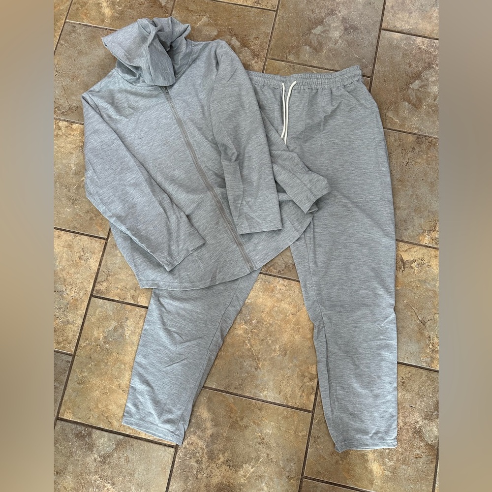 Gray Zip-Up Hoodie and Pants Set